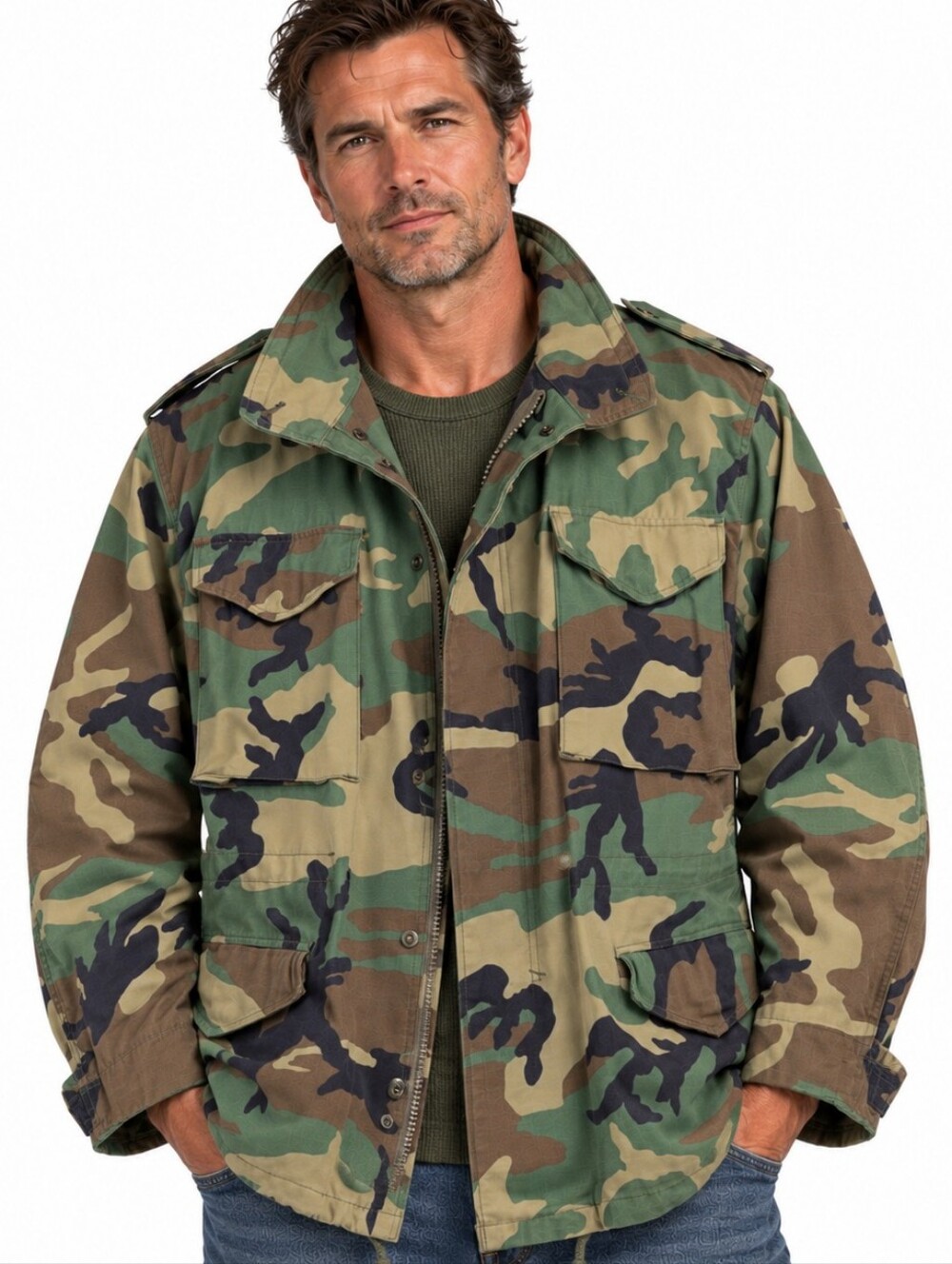 Vintage US Military M65 Field Jacket Woodland Camo Cold Weather Medium Regular